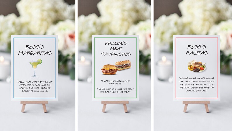 Friends TV Show Food /& Drink Signs Friends Party Food and Drink Signs Friends Party Food Signs AWD-10 Friends Ross Margarita Sign