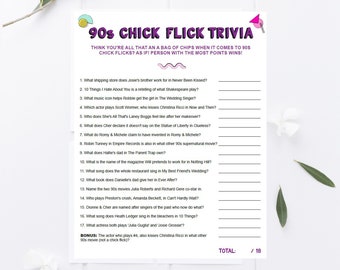 90s Chick Flick Trivia Game Printable, 90's Chick Flick Trivia, 90s Trivia, 90s Party, 90's Party, 90's Trivia, 90s Party Signs, AWD-21