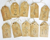 Rustic Kraft Tea Stained Number Tags, Rustic Table Numbers, Wedding Table Numbers, Rustic Wedding