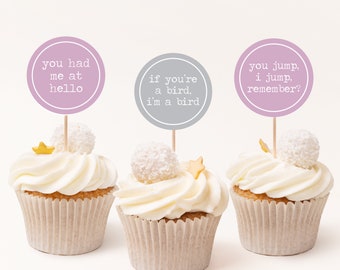 Romantic Movies Bridal Shower Cupcake Topper Printables, Bridal Shower Cupcake Toppers, Rom Com Bridal Shower, AWD-20