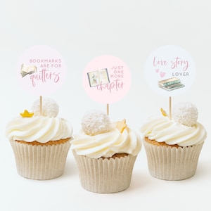 Book Club Cupcake Topper Printables, Book Themed Cupcake Toppers, Book Cupcake Toppers, Book Lovers Cupcake Toppers, Book Club Signs, AWD-27