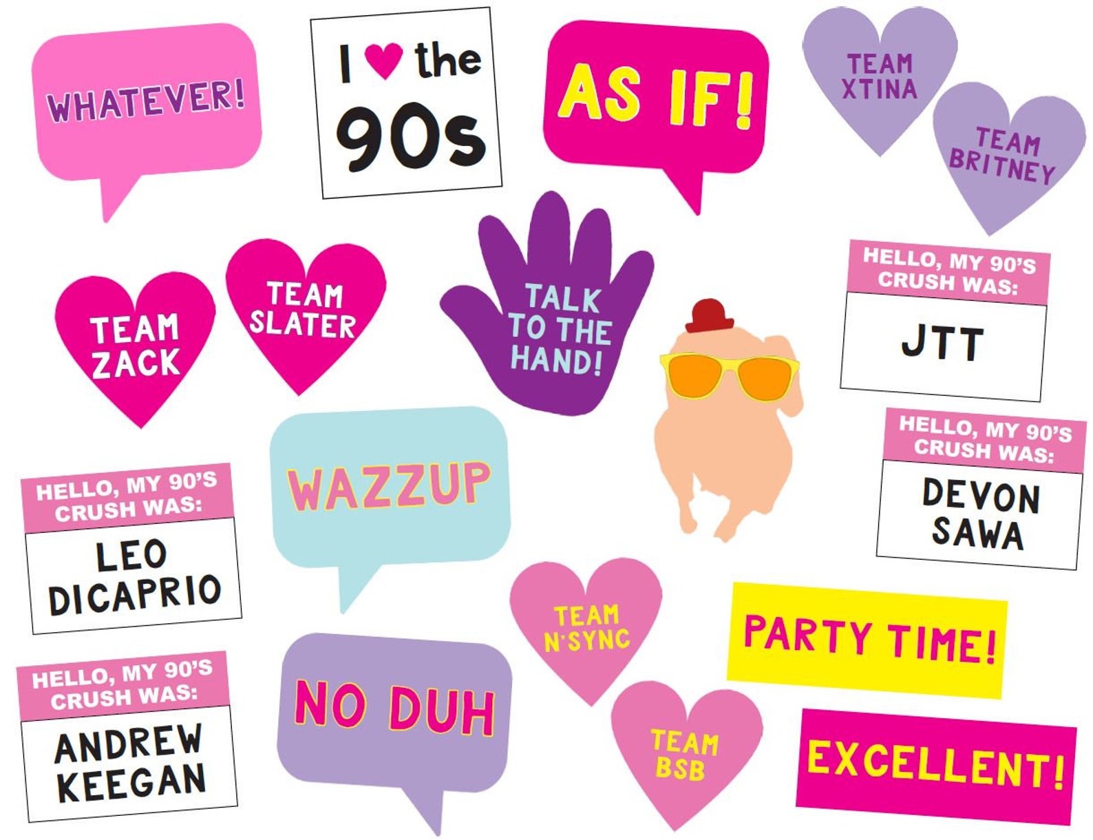 90s Photo Booth Props Party Printable 90's Photo Booth - Etsy