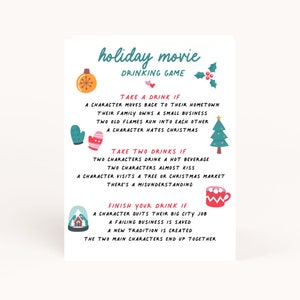 Romantic Christmas Movie Drinking Game Printable (Digital Download)