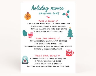 Romantic Christmas Movie Party Drinking Game Printable, Holiday Movie Game Printable, Romantic Holiday Movie Party Drinking Game, AWD-22