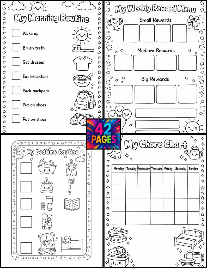 Kids Reward Chart Bundle, Routine Tracker, Chore Charts (printable PDF ...