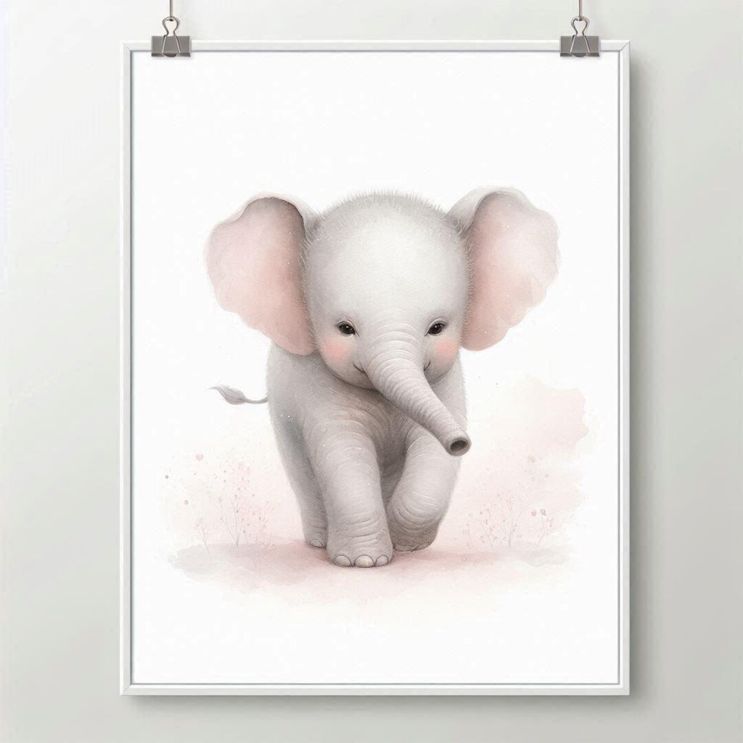 Baby Elephant Nursery Wall Art Print, Watercolor Safari Animal Poster ...