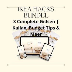 May include: An image with the text "IKEA HACKS BUNDEL" and "3 Complete Gidsen | Kallax, Budget Tips & Meer". The image shows a laptop, tablet, and phone displaying interior design ideas.