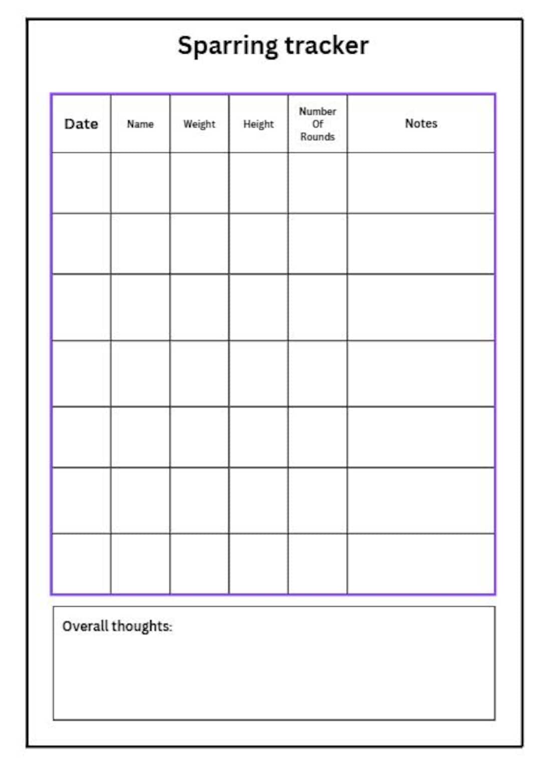 Boxing Sparring Tracker / Printable - Etsy Australia