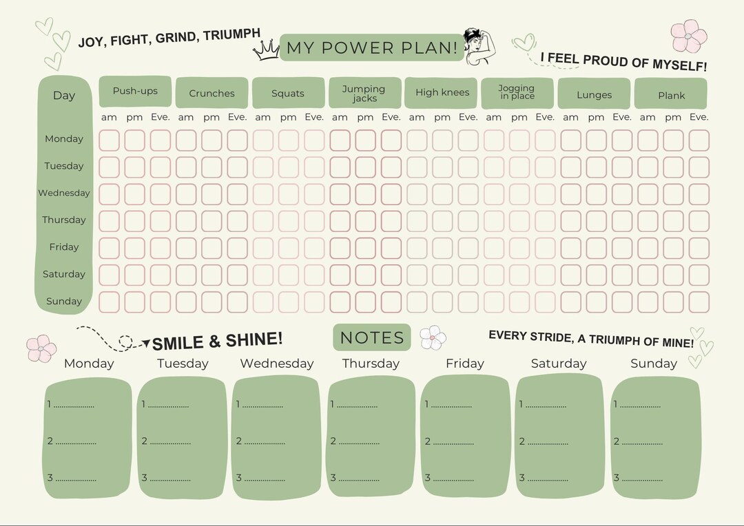 Weekly Workout Planner Printable | Motivational Fitness Planner A4 ...
