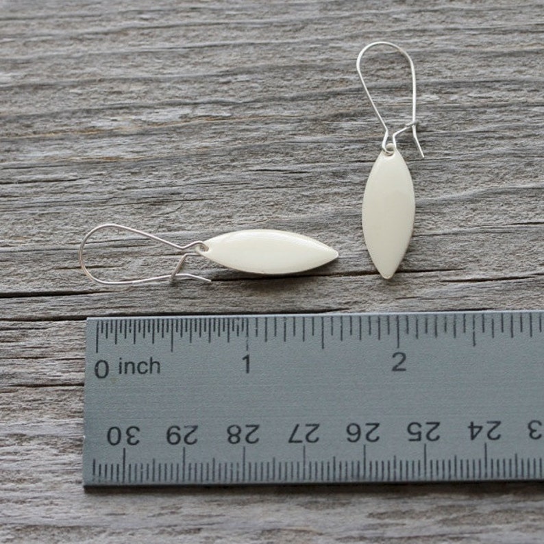 Cream Simple Earrings: Enameled Almond Marquise Shapes with Sterling Silver, Gifts Under 15 image 5