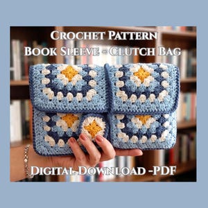 Book Sleeve Crochet Pattern PDF, Granny Square Clutch Bag & Kindle Case, Instant Download Tutorial