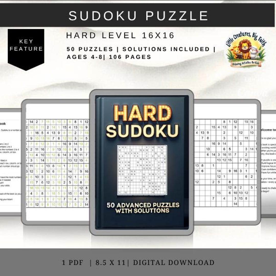 Hard Sudoku Puzzles | 50 Advanced 16x16 Challenges (digital Download