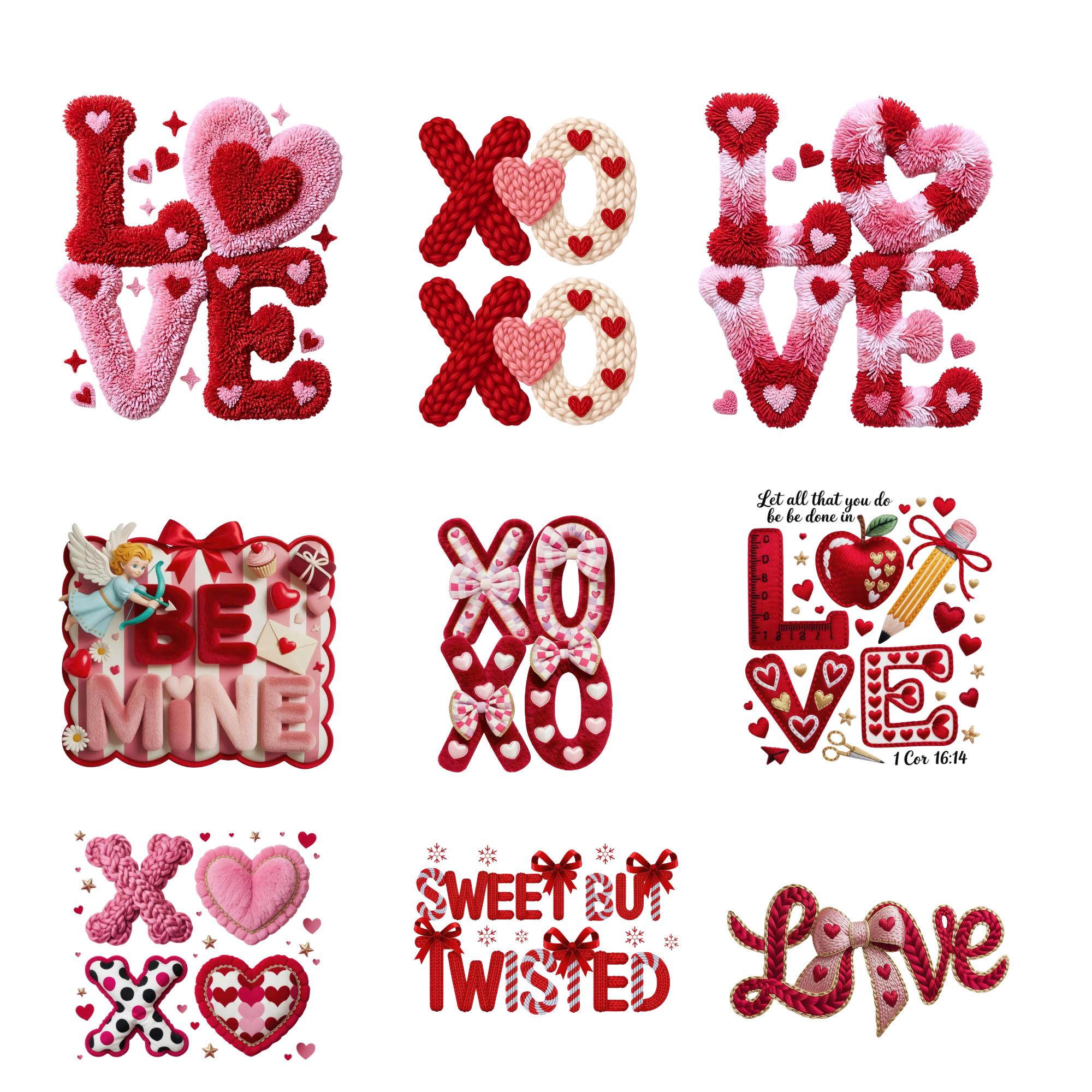 Valentines Day PNG Bundle Faux Yarn Latch Hook Yarn Bow Coquette ...