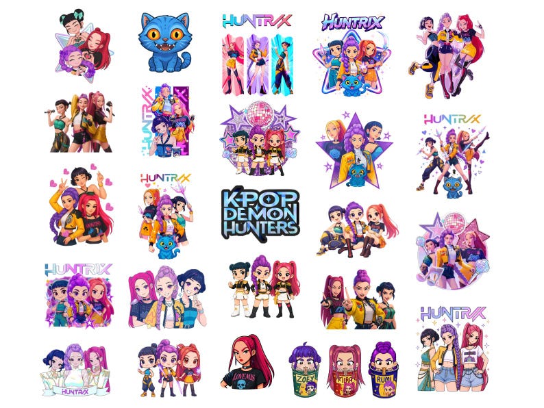 Huntrix Kpop Demon Hunters PNG SVG、Kpopアイドルグループシャツデザイン、ガールディナーPng、Saja Boys Girls Bands Png、Huntrixファン、デジタルダウンロード 画像 1