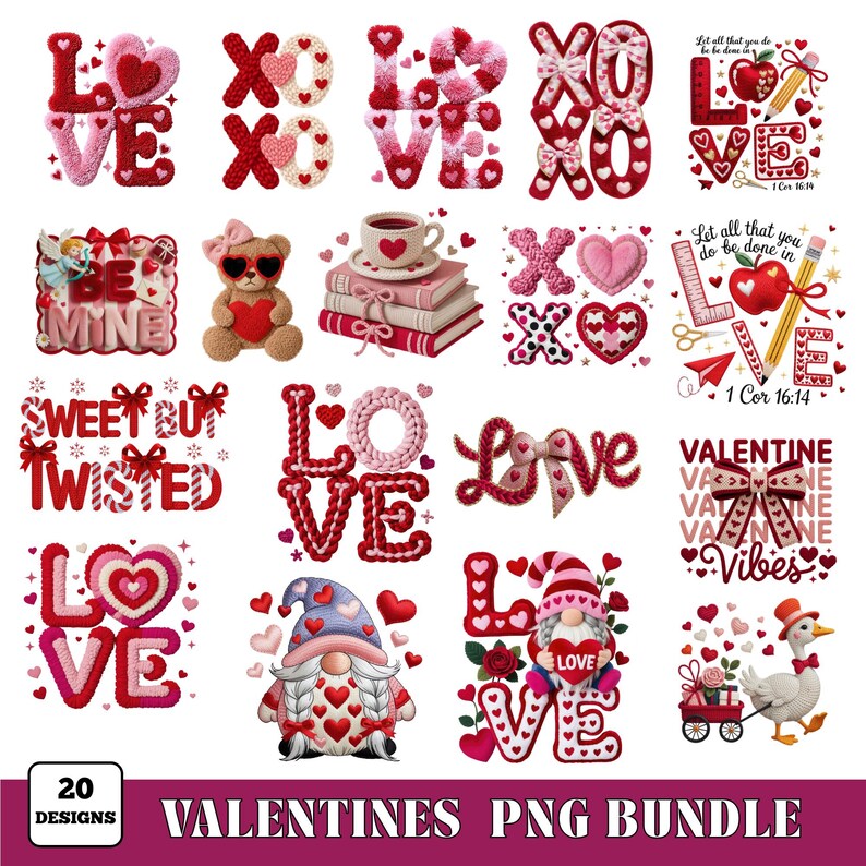 Valentines Day PNG Bundle Faux Yarn Latch Hook Yarn Bow Coquette ...