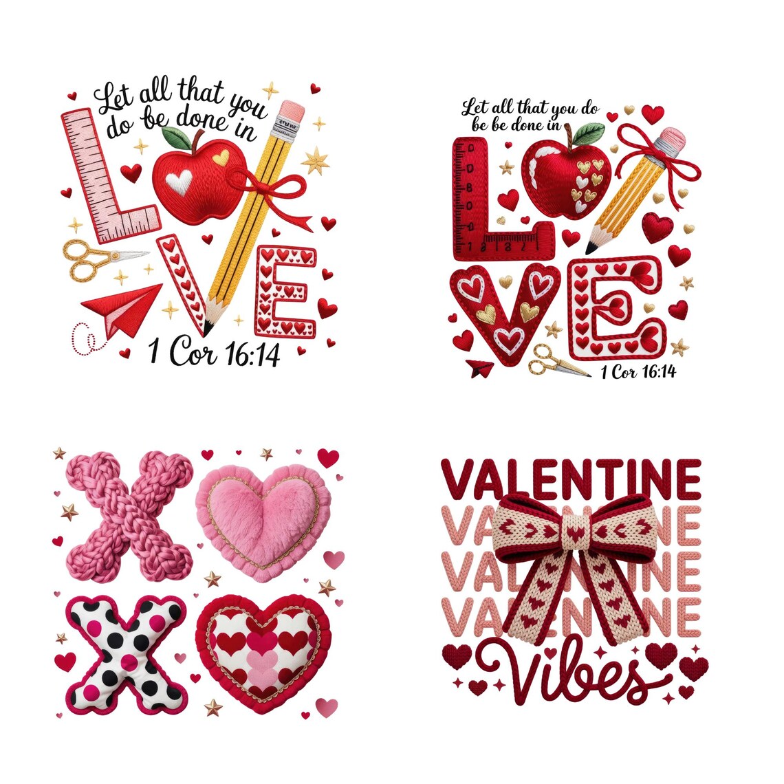 Valentines Day PNG Bundle Faux Yarn Latch Hook Yarn Bow Coquette ...
