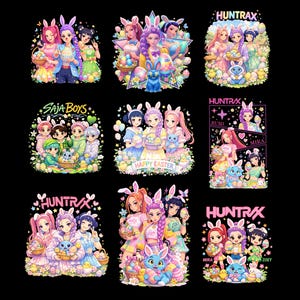 Huntrix Easter Day PNG Bundle, Happy Easter Day Png, Kpop Huntrix Easter Day PNG, Preppy Easter Kpop Png