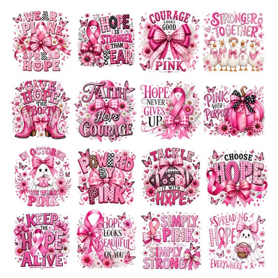 Breast Cancer PNG Bundle, Pink Ribbon Png, Cancer Survivor Sublimation, Fight Quote PNG, Warrior Mom PNG, Hope Faith Ribbon