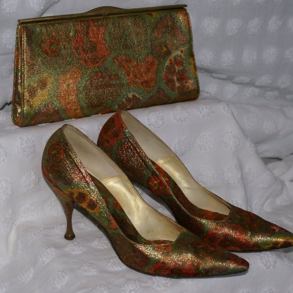 50's - 60's Grandine New York Evening Pumps With Matching Clutch Bag