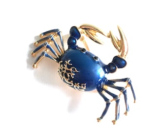 Gold Scorpion Brooch with Deep Blue Enamel, Zodiac Scorpio Pin, Statement Animal Jewelry, Gift for Her