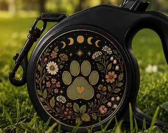 Retractable Dog Leash, Cottagecore Floral Print, Durable Long Lead