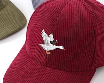 Embroidered Flying Goose Cap, Retro Dad Hat, Streetwear Corduroy, Adjustable