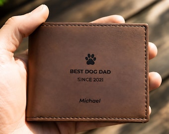 Personalized Leatherette Bi-Fold Wallet, Engraved Paw Print, RFID Blocking, Dog Dad Gift