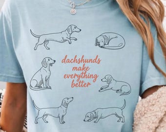 Comfort Colors Dachshund Mama Shirt, Hand-Drawn Doxie Sketch, Dog Mom Apparel