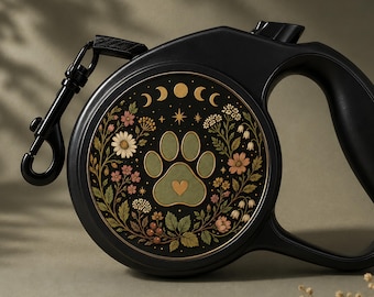 Retractable Dog Leash, Cottagecore Floral Print, Durable Long Lead