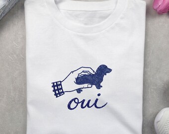 Oui Wiener Dog T-shirt, Dachshund French Graphic Tee, DTG Printed
