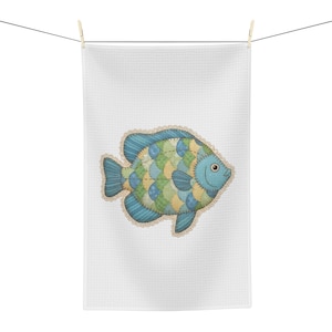 Paño de cocina con diseño de peces tropicales, coloridos peces de patchwork, diseño de peces bordados, paño de cocina para secar platos, regalo para esposa, regalo útil para mamá.