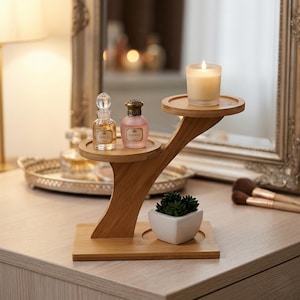 Organizador de exhibición de madera de 2 niveles / Estante de almacenamiento de escritorio minimalista de madera / Decoración de mesa compacta