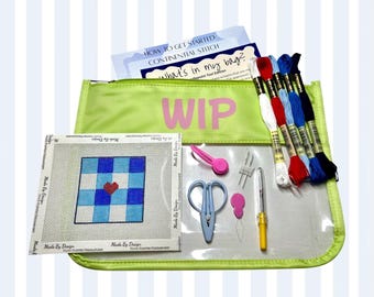 Beginner Needlepoint Starter Kit | Gingham Heart Design, Coquette Craft Canvas