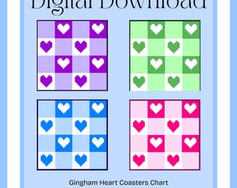 Gingham Heart Coasters Beginner Needlepoint Pattern Digital Download | Instant Pdf Chart Design Starter Canvas Project 13 Mesh Stitching