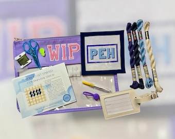 Monogram Luggage Tag Beginner Needlepoint Kit | Travel Accessory Custom Initial Identification Starter Project Needlework Craft Gift