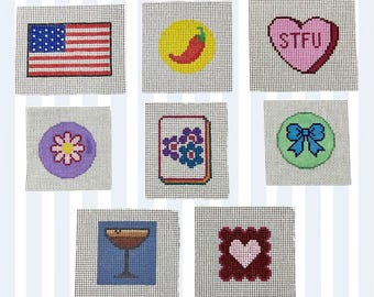 Mini Needlepoint Canvas Bundle | Beginner Needlework Kit, Starter Craft, On-the-Go Small Stitching, Quick Project, Round Design, Easy Finish