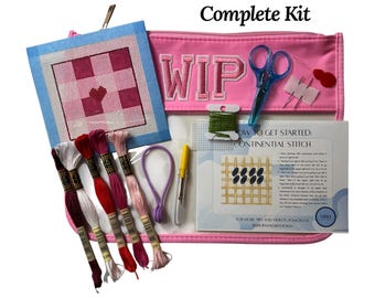 Gingham Heart Tiles Beginner Needlepoint Kit