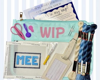 Monogram Luggage Tag Beginner Needlepoint Kit | Starter Travel Accessory Custom Initial Craft Personalized Gift for Mom, Friend, Bridesmaids