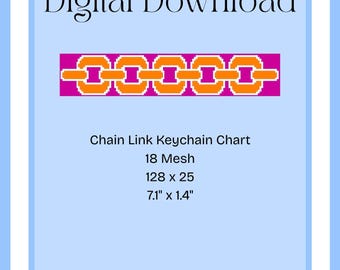 Needlepoint Chain Link Keychain Pattern Digital Download | Pdf Canvas Chart Beginner Stitching Project Instant File Bold Trendy Gift Idea