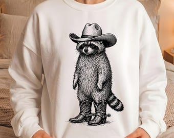 Cowboy Raccoon SVG PNG | Western Raccoon Illustration | Vintage Engraving Animal POD File | Cricut Cut File