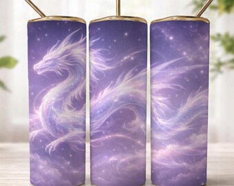 Dragon Tumbler Wrap PNG, Fantasy Galaxy Wrap Design, Celestial Dragon Sublimation, 20oz Skinny Tumbler Wrap, Magical Cosmic Art
