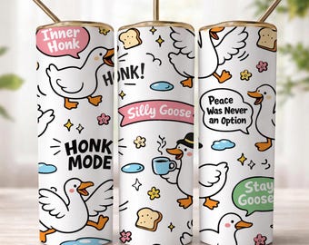 Silly Goose Tumbler Wrap PNG, Funny Goose Sublimation Design, Honk Mode Cup Wrap, 20oz Skinny Tumbler Wrap, Meme Goose PNG