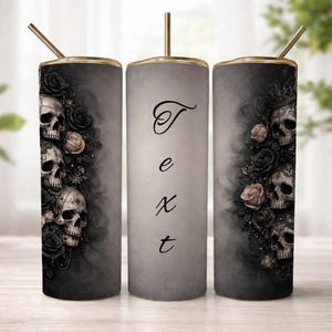 Gotische schedel beker wrap png, donkere bloemen 20oz mager sublimatie ontwerp, gotische rozen skelet beker wrap, gepersonaliseerde naam beker