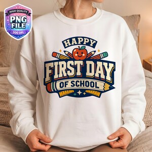 Glad första skoldag PNG Retro tillbaka till skolan sublimeringsdesign penna Apple digital nedladdning lärarpresent till pojkar klassrumskonstverk
