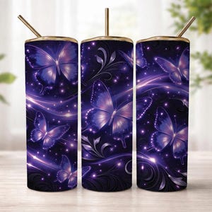 Purple Butterfly Tumbler Wrap PNG, Galaxy Butterfly 20oz Skinny Sublimation Design, Magical Night Butterfly Cup Wrap, Celestial Pattern