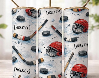 Hockey Tumbler Wrap PNG, Ice Hockey 20oz Skinny Sublimation Design, Sports Pattern Cup Wrap, Hockey Fan Gift Digital Download