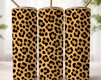 Leopard Print Tumbler Wrap PNG, Animal Print Pattern, Trendy Neutral Safari Design, 20oz Skinny Sublimation File