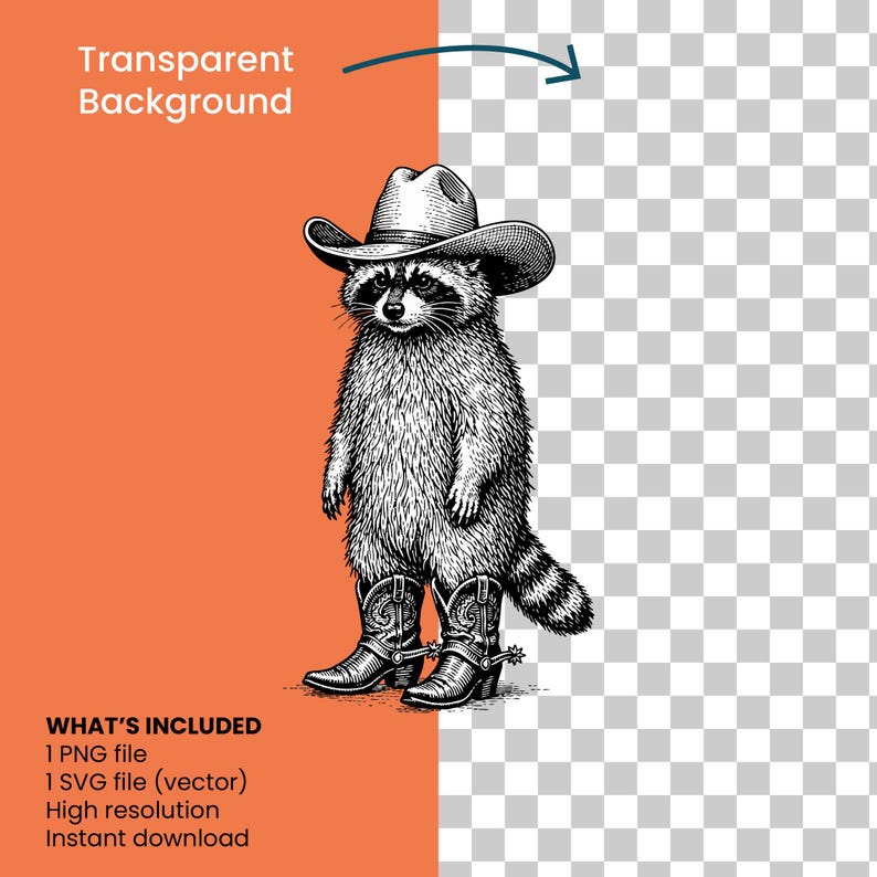 Cowboy Raccoon SVG PNG | Western Raccoon Illustration | Vintage ...