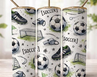 Soccer Tumbler Wrap PNG, Football 20oz Skinny Sublimation Design, Sports Pattern Cup Wrap, Soccer Fan Gift Digital Download