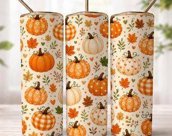 Pumpkin Tumbler PNG Printable Patterns Seamless Pattern Sublimation Design For Tumblers Fall Digital Download Themed Gift Autumn Craft Files